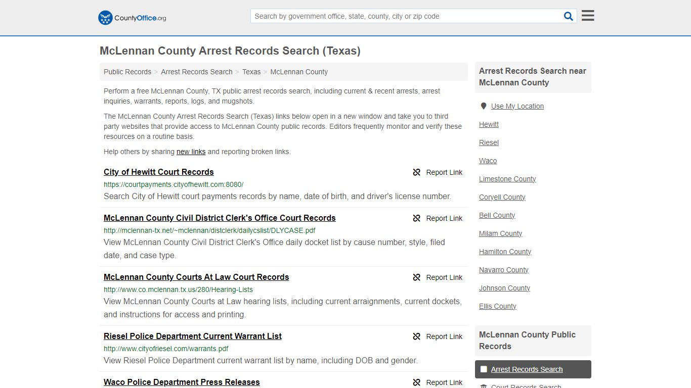 McLennan County Arrest Records Search (Texas) - County Office